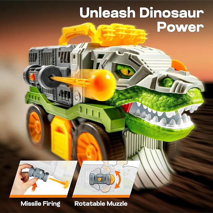 Jova Vroomix Dinosaur Toys for Kids 3-5, Dinosaur Carrier Truck with 2 Pcs Cars and 6 Pcs Figures for Toddlers, Birthday Gifts Toys for 3 4 5+ Year Old Boy, Christmas Great Gifts for Grandkids
