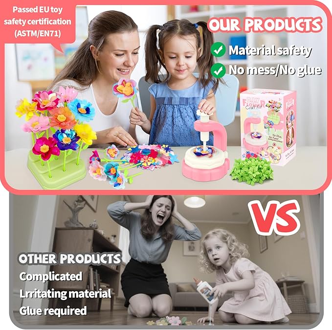 185pcs DIY Fabric Flower Bouquet Craft Kits for Kids Ages 3-12, STEM Educational Arts and Crafts Handmade Flower Making Kit Toy for Toddler Girls 3 4 5 6 7 8 9 10 11 12 Years Birthdays Christmas Gift