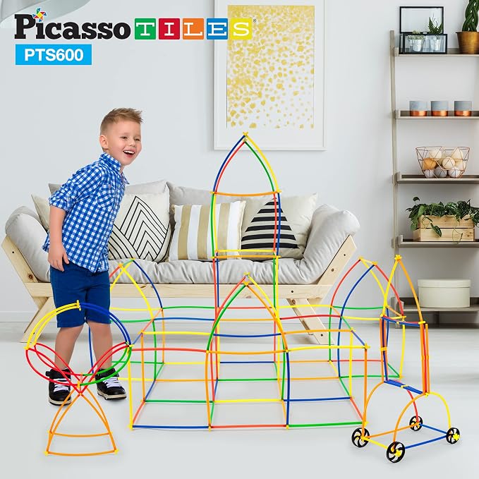 PicassoTiles 600pc Construction Toy Straw Building Set Children STEM Learning Interlocking Building Toys Creative Straw Connecting Builder Kits Early Education Kit for Kids Boys & Girls Ages 3+ PTS600 - Image 3