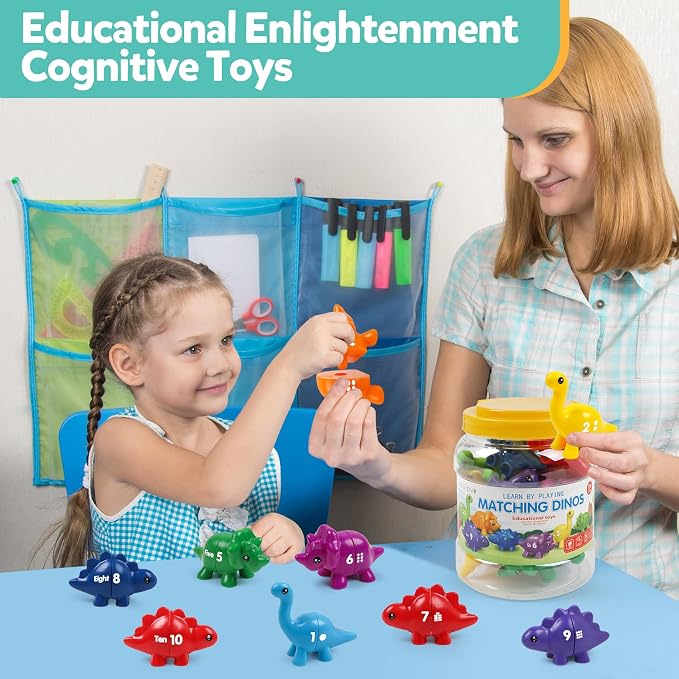 TSYAN Matching Number Counting Dinosaur Toys with Double-Sided 1 2 3 Number Preschool Learning Sensory Sorting Educational Fine Motor Toys Sets for Kids - Image 7