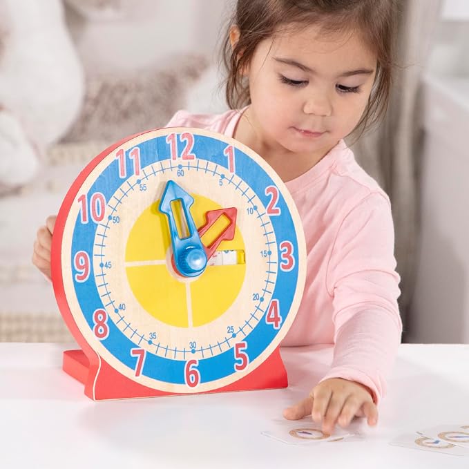 Melissa & Doug Turn & Tell Wooden Clock - Educational Toy with 12+ Reversible Time Cards - Image 7
