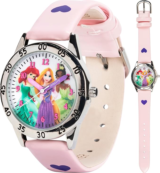 Disney Princess Time Teacher Watch for Kids – Easy Analog Time Learning, Colorful Princess Design, Adjustable Strap by Disney