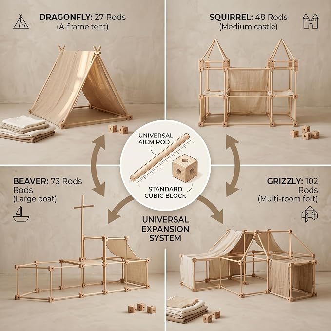 Little Genius Wooden Fort Building Kit for Kids – 68 PCS Beech Wood Fort Builder | Fort Building Kit for Kids 4-8 & 8-12 | STEM Indoor Fort Kit | Build a Fort | Includes Storage Bag & Assembly Book - Image 4