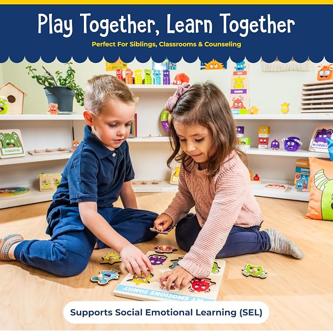 Open The Joy My Emotions Family Peg Puzzle – Emotional Recognition & Social Skills Puzzle for Kids | Montessori-Style Wooden Puzzle with 6 Emotion Pieces | Ages 4+ - Image 4
