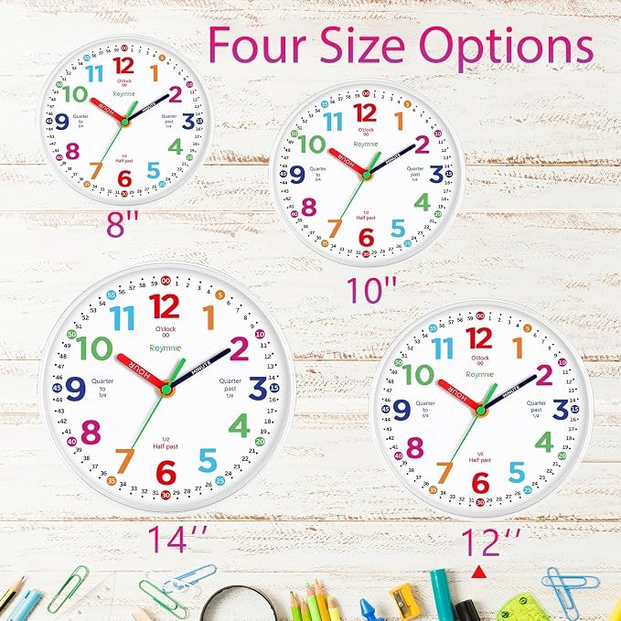 Roymnie 12" Wall Clock for Kids Learning Battery Operated Teaching Silent - Image 7