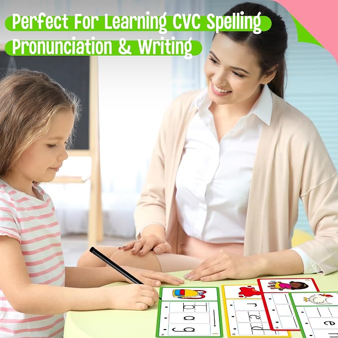 CVC Word Writing Cards, 100 Double-Sided Handwriting Cards 3-Level Short Vowel Spelling Flashcards CVC Sight Words Early Educational Tool for Kids 3 4 5 Years Old (3 Plastic Rings Included) - Image 6