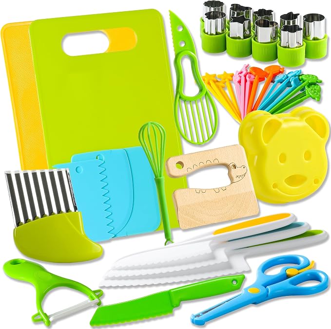 46Pcs Kids Knife Set for Real Cooking | Montessori Kitchen Tools | Age 4-12 by HirgerDirect