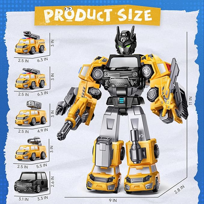 5 in 1 Transform Magnetic Construction Trucks Toys Gifts for 3 4 5 6 Year Old Boys Kids, Easy DIY Assembly, Transform Trucks Toys for Boys Kids, Ideals 3 4 5 6 Year Old Boy Birthday Gift
