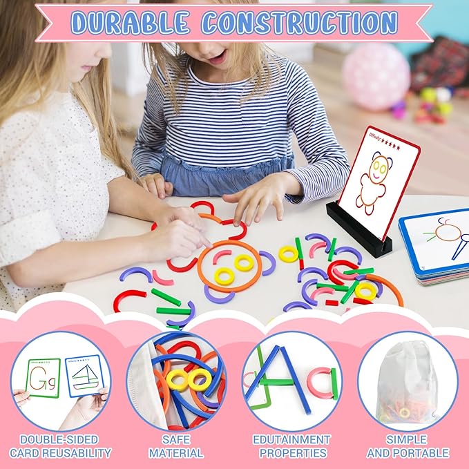 176PCS Pattern Blocks Puzzle STEM Toys for Creative Learning Sticks Shape Building Blocks Educational Resources Brain Teaser Montessori Toys for Preschool and Kindergarten Girls and Boys Ages 5+