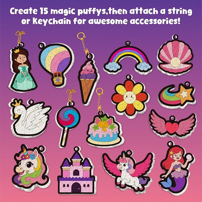 Aqua Puffs 3D Art Kit, Princess & Unicorn Crafts for Kids, DIY Foam Texture Painting & Inflate Activity – Easy, Mess-Free Creative Fun, Ideal Christmas Birthday Gifts for Girls Boys Age 4 5 6 7 8 9 10