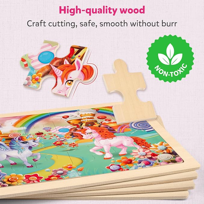 SYNARRY Large Unicorn Princess Fairy Wooden Puzzles for Kids Ages 4-6 - Image 4