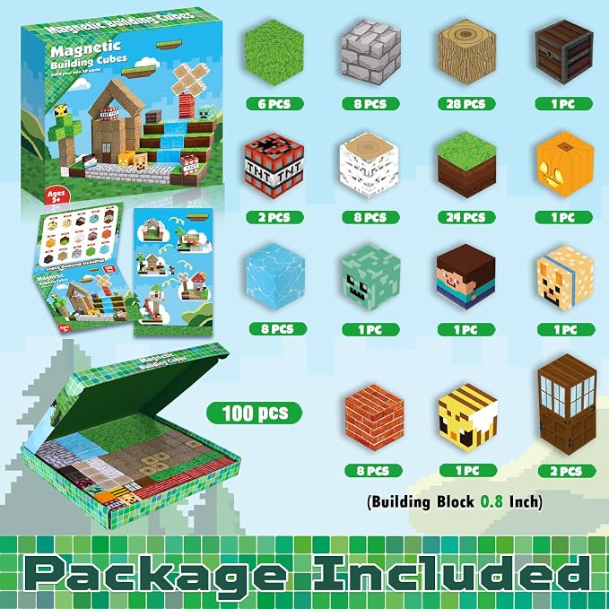 Magnetic Blocks-100PCS Magnetic Building Blocks Magnetic Tiles Stacking, Build Magnet Forest Set, STEM Montessori Sensory Toys for Kids Boys Girls Ages 3 4 5 6 7 8 9 10 Christmas Birthday Gifts - Image 2