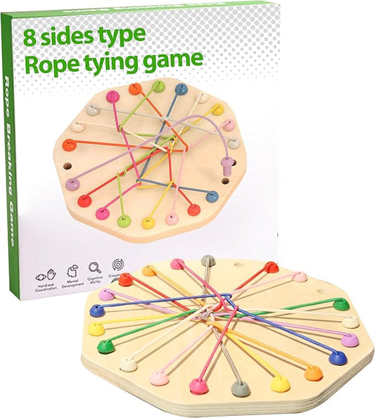 10-Piece Wooden Rope Untangling Puzzle Game–Knot Logic Board Toy for Kids & Family, Multi-Level Brain Teaser to Develop Fine Motor Skills