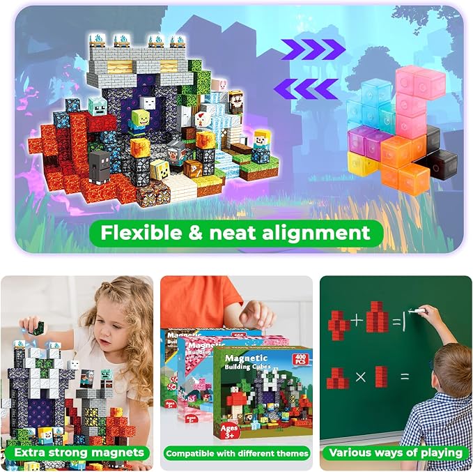 400 PCS Magnetic Blocks - Building Block for Kids, Stacking Magnet Cubes for Boys Girls, STEM Educational Montessori Magnetic Constructions Toys, Sensory Play Game Birthday Gifts Ages 3-12 - Image 6