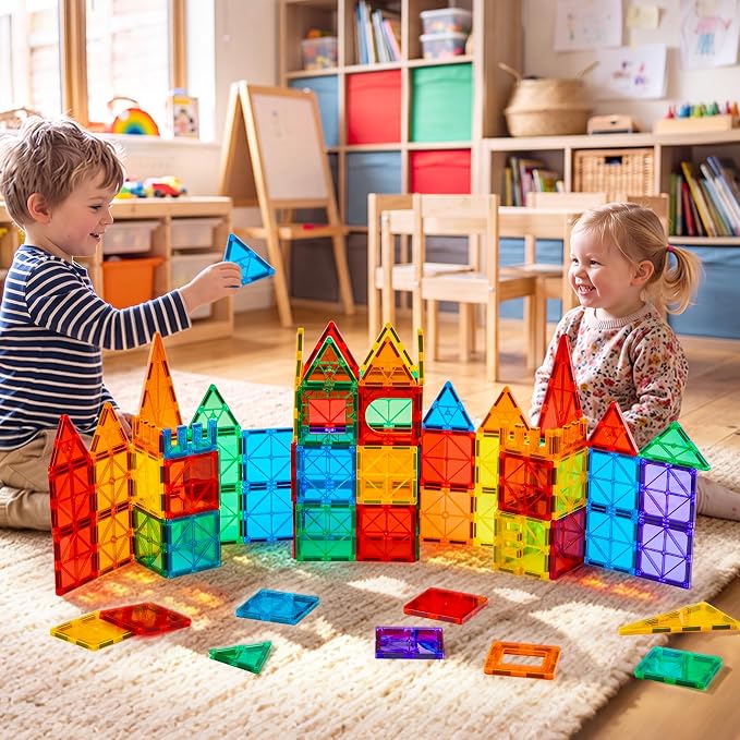 FNJO Magnetic Tiles, 64 PCS Magnetic Building Blocks, Magnets Building Set, STEM Toys for Kids Boys and Girls Creative and Inspirational - Image 5