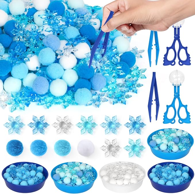 209 Pcs Winter Sensory Bin Items Winter Acrylic Snowflake Counting Sorting Sensory Bin Filler Fine Motor Toys Blue Snowflake Counts Xmas Counting Toys for Preschool Education Activities by Unknown