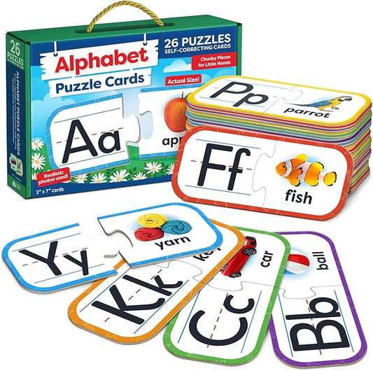 Alphabet Puzzle Games for Kindergarten - 26 Pairs Self-Correcting ABC Puzzles for Kids Ages 3-5 - ABC Puzzle Matching Game, Alphabet Puzzles Toddler Learning Toys - Preschool Classroom Must Haves by MomoNashi