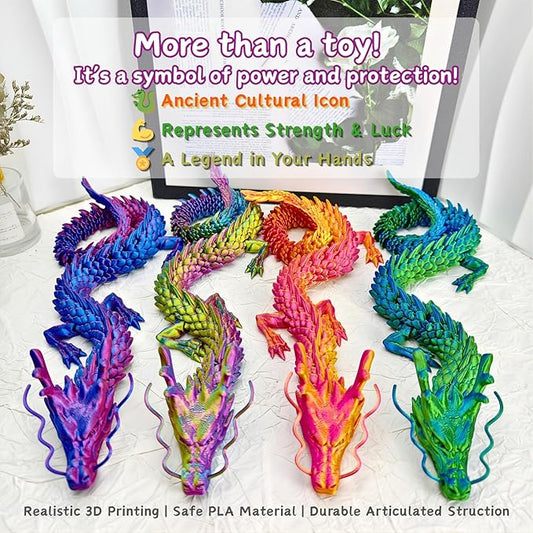 4-Pack 24 Inch 3D Printed Dragon Toy, Articulated Chinese Dragon Action Figure with Gift Box - Christmas Gift, Imaginative Play, Office Desk Decor & Collectible Figurine for Kids & Adults