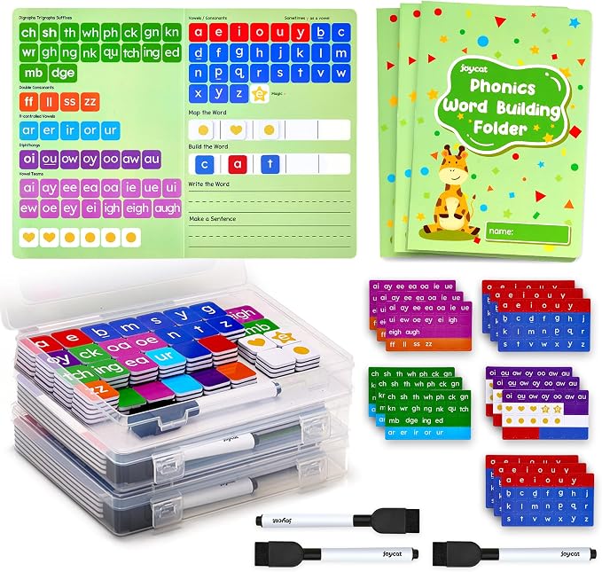 JoyCat 3 Sets Magnetic Letter Tiles, Word Building Folder, Phonics ABC by JOYCAT