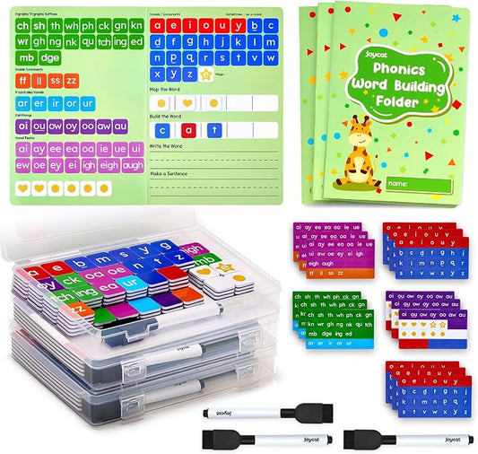 JoyCat 3 Sets Magnetic Letter Tiles, Word Building Folder, Phonics ABC by JOYCAT