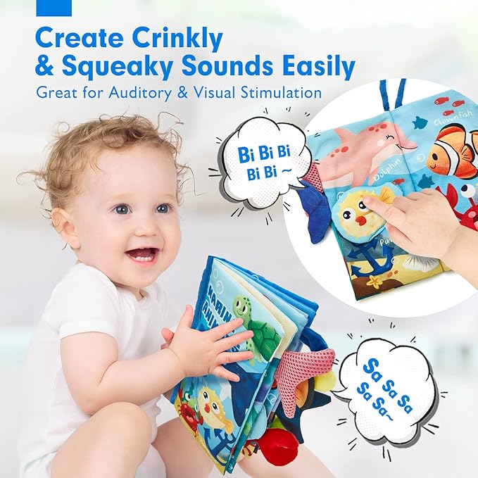 hahaland Baby Books 0-6 Months, Infant Tummy Time Toy Baby Toys 6 to 12 Months Touch Feel Book Baby Gifts for Boy Girl 0-3 Months Learning Toy Baby Christmas Birthday Gifts Stocking Stuffers (Single)