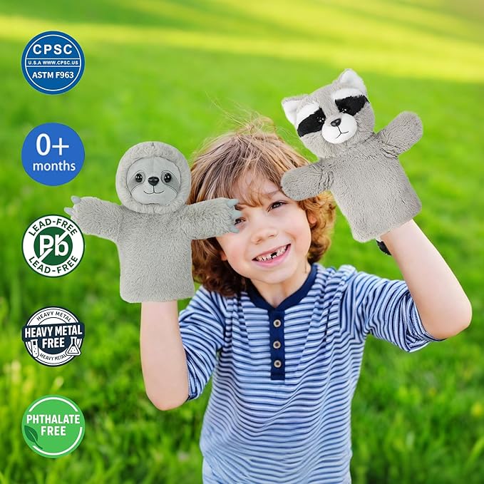 Plush Stuffed Puppet Forest Animal Toy for Family Fun Adult Hands Fit Preschool Learning Classroom Supplies Educational Tool Raccoon Puppet