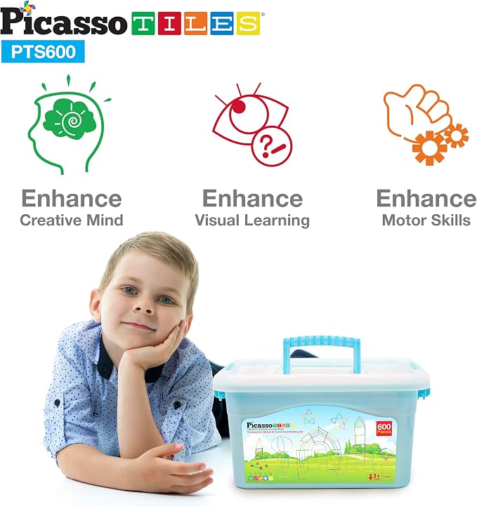 PicassoTiles 600pc Construction Toy Straw Building Set Children STEM Learning Interlocking Building Toys Creative Straw Connecting Builder Kits Early Education Kit for Kids Boys & Girls Ages 3+ PTS600 - Image 6