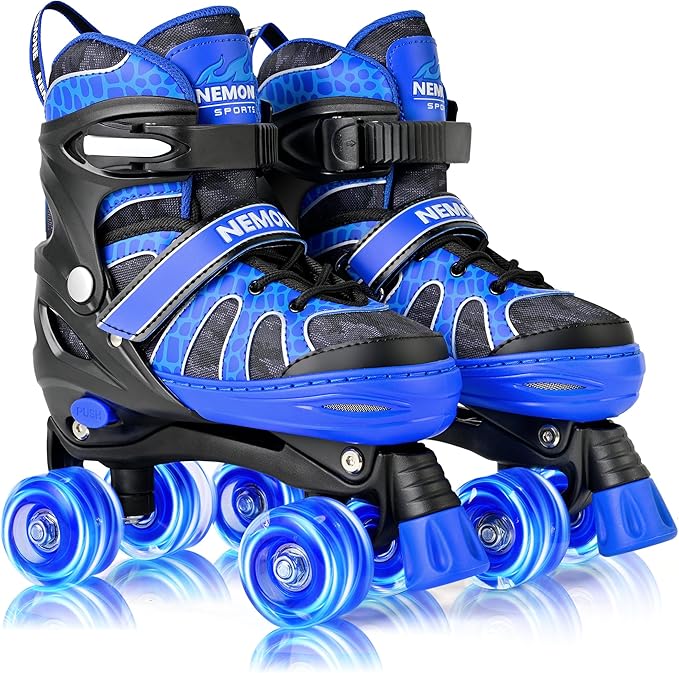 NEMONE Mermaid 4 Size Adjustable Light up Roller Skates for Girls, Purple Blue Skates for Toddlers, Beginner Kids Butterfly Roller Skates Indoor Outdoor