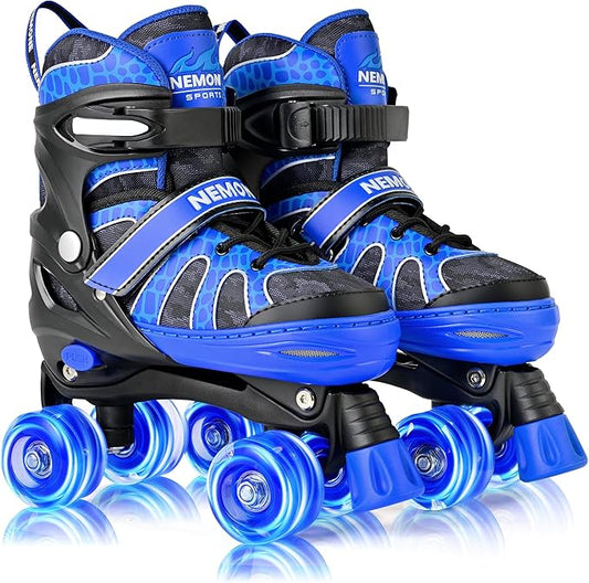 NEMONE Mermaid 4 Size Adjustable Light up Roller Skates for Girls, Purple Blue Skates for Toddlers, Beginner Kids Butterfly Roller Skates Indoor Outdoor