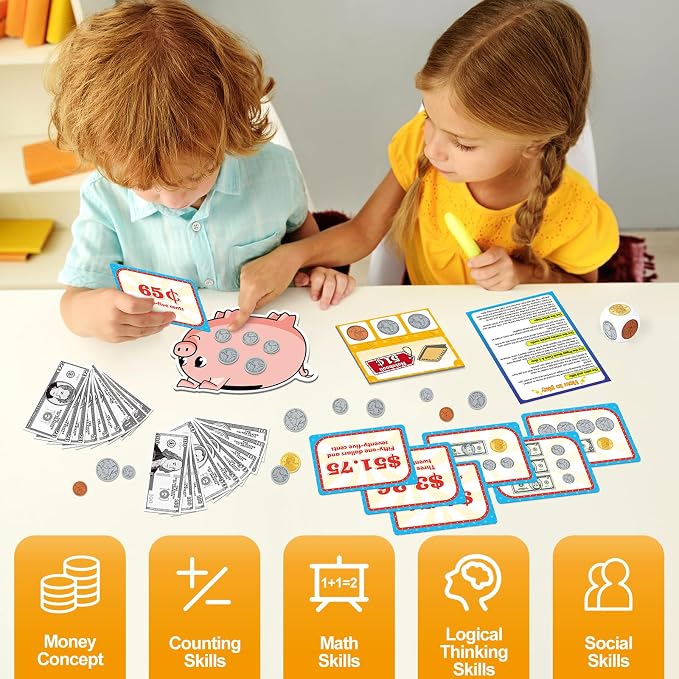Kasfalci 140 PCS Money for Kids for Learning, Back to School Supplies,Math Manipulatives, Learning & Education Toys for Classroom, Pretend Play, Teacher and Homeschool Supplies - Image 5
