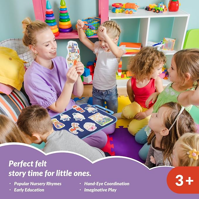 CHEFAN Felt Board for Toddlers, 4 Set Nursery Rhymes Felt Pieces, Precut Flannel Figures, Humpty Dumpty,Hey Diddle Diddle,Hickory Dickory Dock,Baa Baa Black Sheep - Image 2