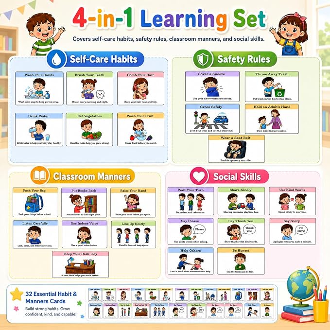 33 Pcs Good Habits & Life Skills Cards for Kids, Classroom Behavior Chart and Daily Routine Visual Cards for Preschool Kindergarten Homeschool Decor - Image 5