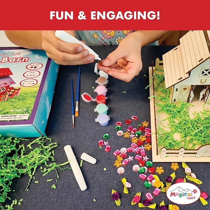 Magical Valley Horse Barn Craft Kit for Kids DIY Wooden Barn Building Set | Creative, Hands-On Arts & Crafts Activity for Horse Lovers | Imaginative Gift for Girls & Boys Ages 5-12