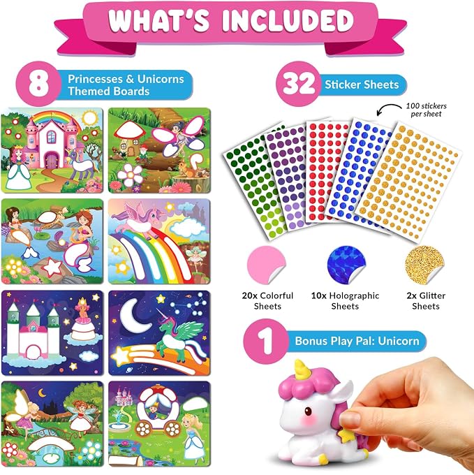 Dot Art Activity - Unicorn & Princess Sticker Kit, Toys for 3 Year Old Girl - Image 2