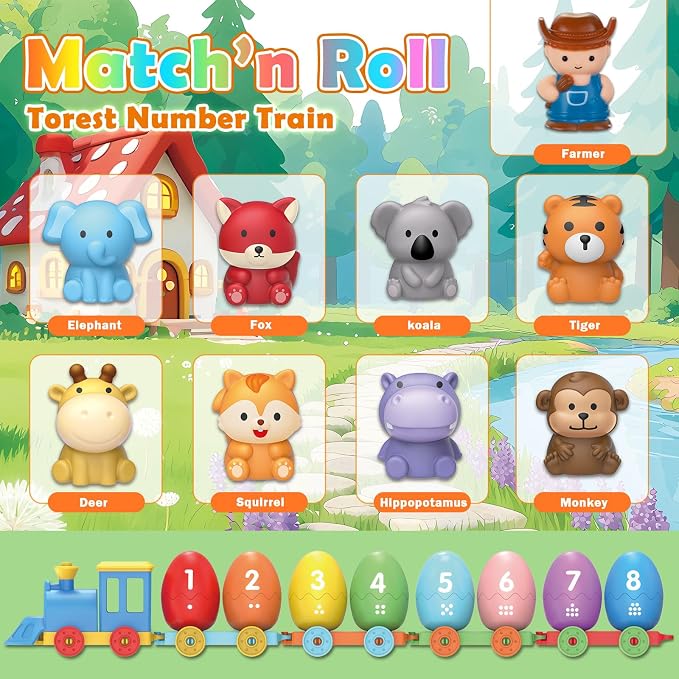 Grarain Toddler Train Toy Set with Farm Animal Finger Puppets & Eggs, Montessori Educational Color Number Sorting Matching Learning Toys for Kids Boys Girls 1-3 Year Old, Fine Motor Gifts - Image 2