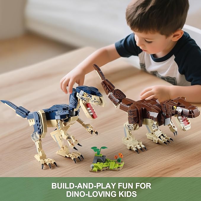 910-Piece Dinosaur Toy Building Sets, Build Mighty T.rex & Velociraptor, Dinos World Building Kit for Boys and Girls Ages 6+ Year Old, Gift Ideas for Christmas and Birthdays
