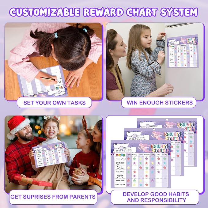 Magnetic Reward Chart for Kids at Home, Behavior Chart Pad with 26 Chore Charts, 1680 Star Stickers, 84 Motivational Stickers to Develop Responsibility & Good Habits (Mermaid) - Image 5