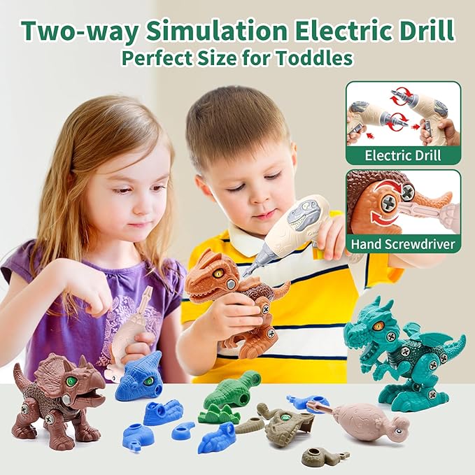 Yerloa 8pcs Dinosaur Toys for Kids 3-5 5-7, STEM Take Apart Dinosaur Toys for Boys 3 4 5 6 7 8 Year Old Toddler Party Birthday Gifts Dino Toys Construction Building Toy Kids Toy with Electric Drill