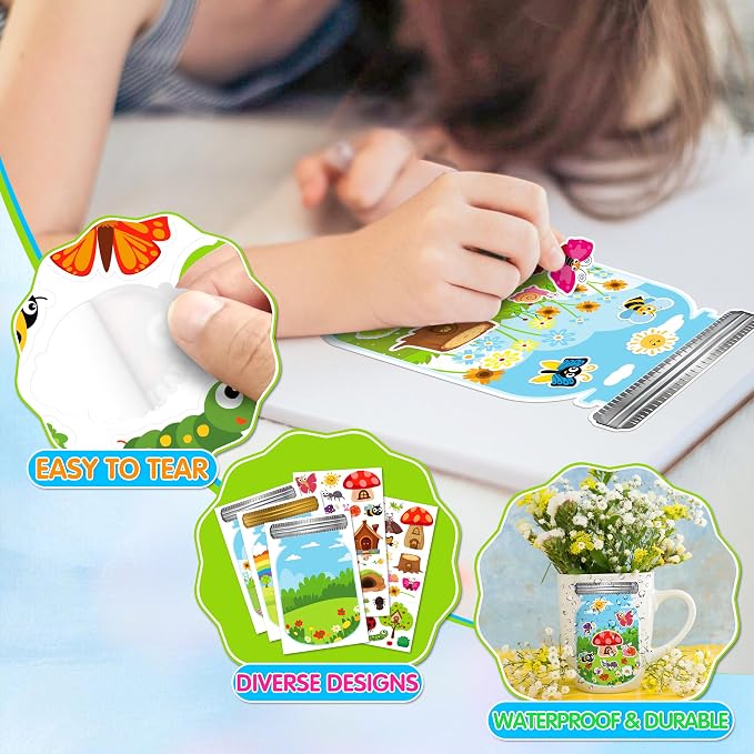LINAYE 24 Sheets Insect Stickers with Jar Scenes, Make Your Own Bug Jar Stickers, Spring Crafts Activities for Kids Spring Party Decorations Supplies for Kids - Image 3