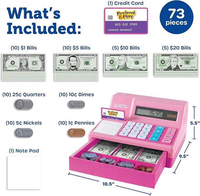 Learning Resources Pretend & Play Calculator Register Toy, Pink - Image 6