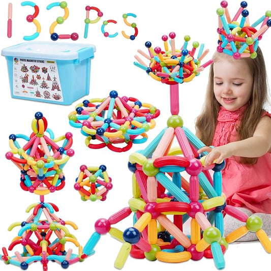 COUOMOXA Magnetic Toy Montessori for Kids: 3 4 5 6 7 8 9 10 11 12 Years Old Kids Building Sticks - Magnetic Creative Toy Age 3-12 Playroom Family - Christmas Birthday Gift for Boys Girls by Unknown