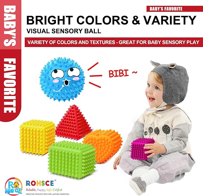 Spiky Baby Balls Soft Textured Teething Toys for Babies 6–12 Months, Tactile Sensory Balls for Learning & Grasping – Montessori Development Toys for Infants & Toddlers
