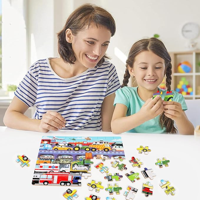 LELEMON 60 Pieces Puzzles for Kids Ages 4-8 Traffic Jam Puzzle for Boys Girls Transportation Vehicles Children Learning Educational Puzzles Portable Box Pack Toys - Image 6
