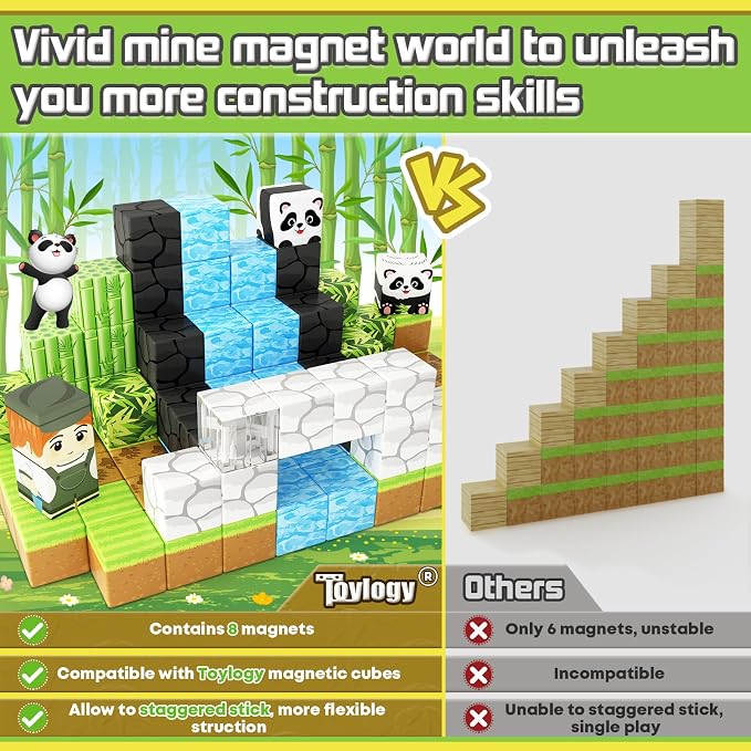 Magnetic Blocks-Build Mine Magnet World Panda Edition STEM Toys for Kids 3+ - Image 6