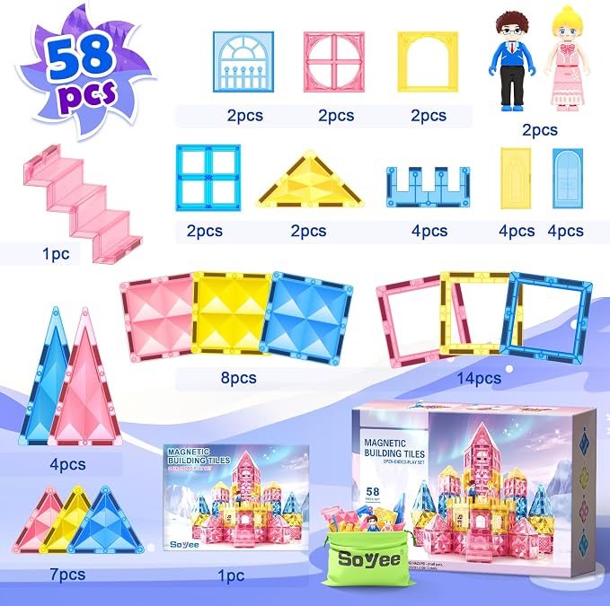 Diamond Magnetic Tiles Princess Castle Building Girls Toys Ages 3-12 Games - Image 6