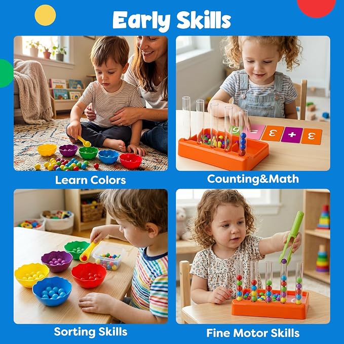 Aizweb Counting and Color Sorting Toys for Toddlers,Tweezer Tongs Color Sorting Kit,Montessori Preschool Kindergarten Learning Activities,STEM Math Manipulatives,Educational Fine Motor Skills - Image 7