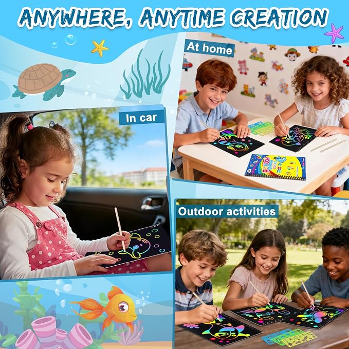 ZMLM Scratch Paper Art-Crafts Gift: 2 Pack Rainbow Notebooks Supplies Toys - Image 4
