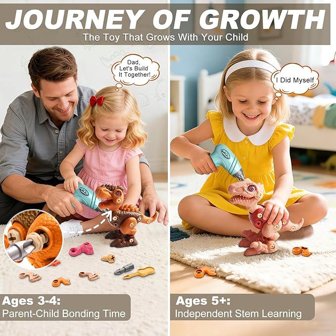Laradola Dinosaur Toys for Kids Aged 3 4 5 6 7 8 Year Old, Kid Boys Girls, Take Apart STEM Construction Building with Electric Drill, Party Christmas Birthday Gifts Blush Pink RS009-2