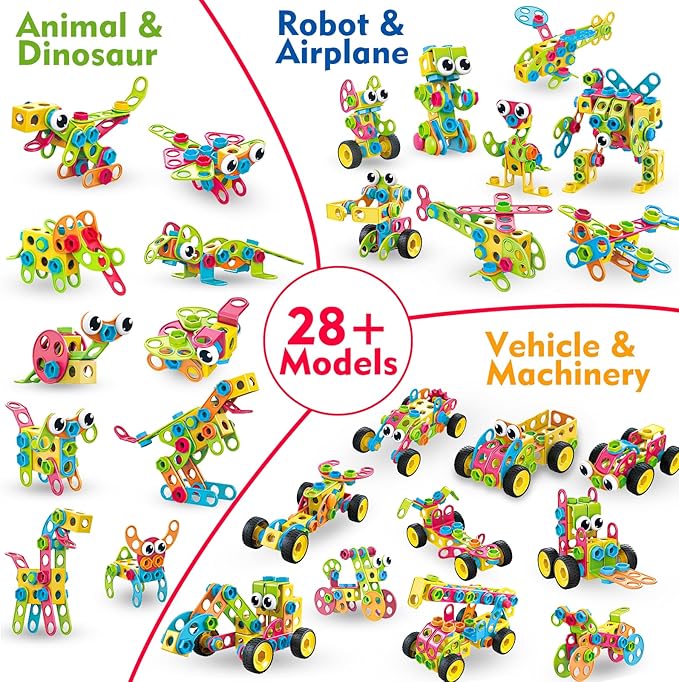 199PCS Building Blocks STEM Toys for 3 4 5 6 7 8+ Year Old Boy Girl Christmas Birthday Gifts Preschool Educational Building Toys for Kids Ages 3-5 4-8 5-7 6-8 Erector Sets Stem Kits Activities Games