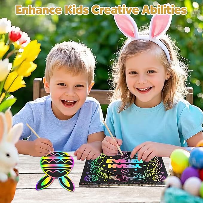 ZMLM Rainbow Scratch Easter Gifts: 2 Pack Rainbow Scratch Notebooks Easter Basket Stuffers Art Crafts for Kids Girls Boys 3 4 5 6 7 8 9 10 11 12 Years Old Birthday Toys Art Supplies Paper